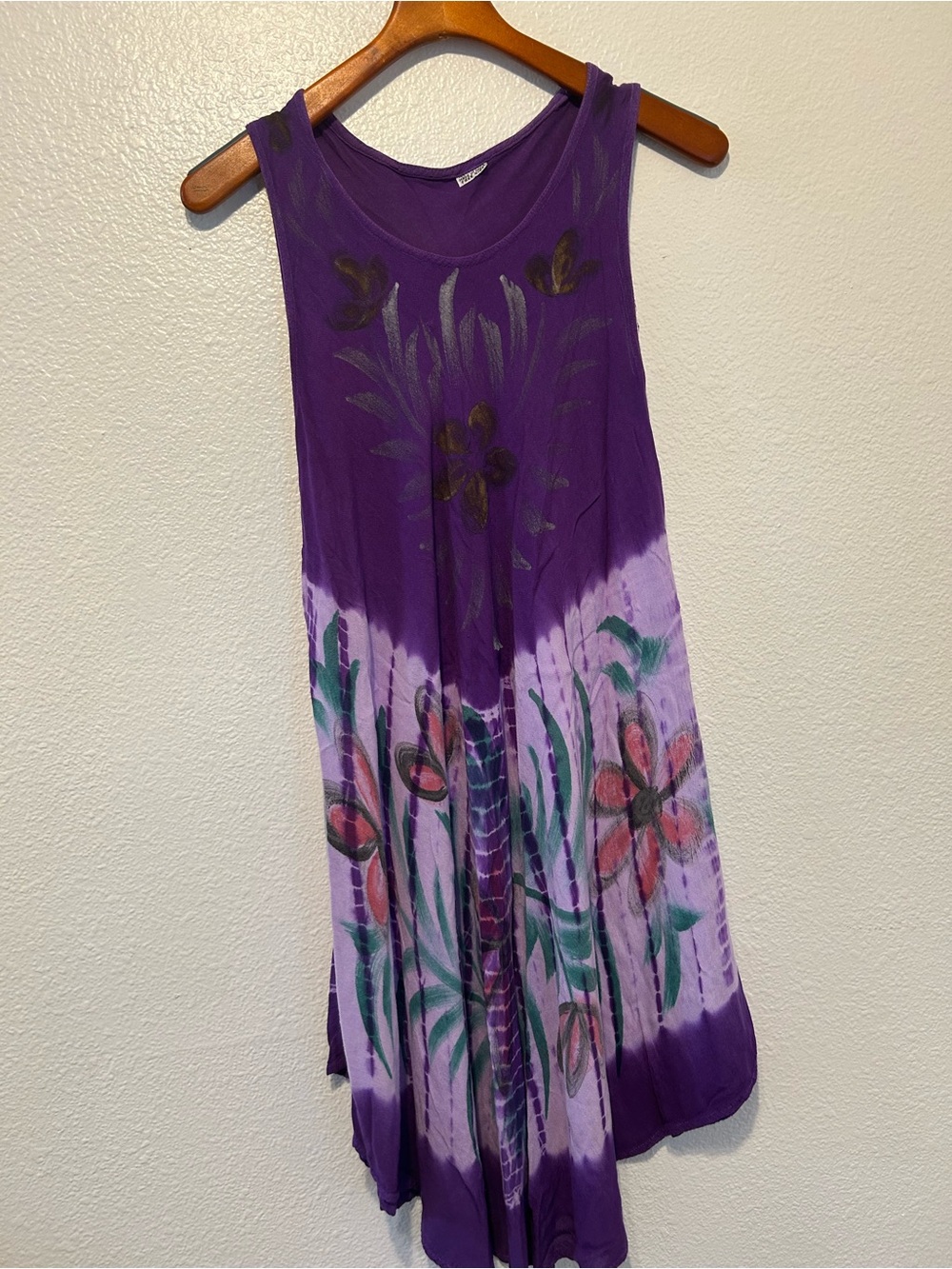 Women’s Purple Asymmetrical Tie-Dye Floral Tank Dress